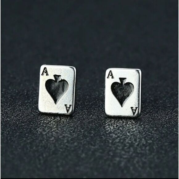 Stainless Steel Ace of Spade Stud Earrings Unisex - Picture 2 of 7